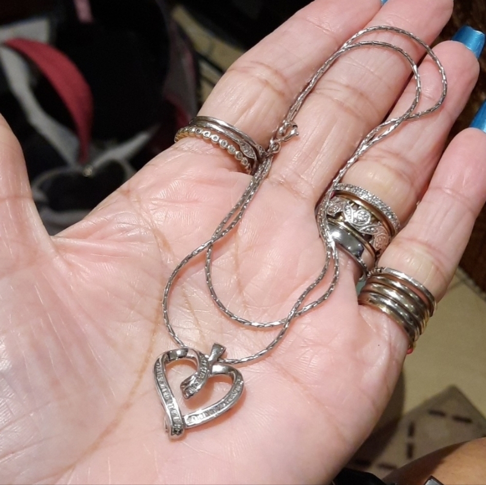 GENUINE 0.5-0.65CTTW DIAMOND BAGUETTES HEART PENDANT 18" CHAIN